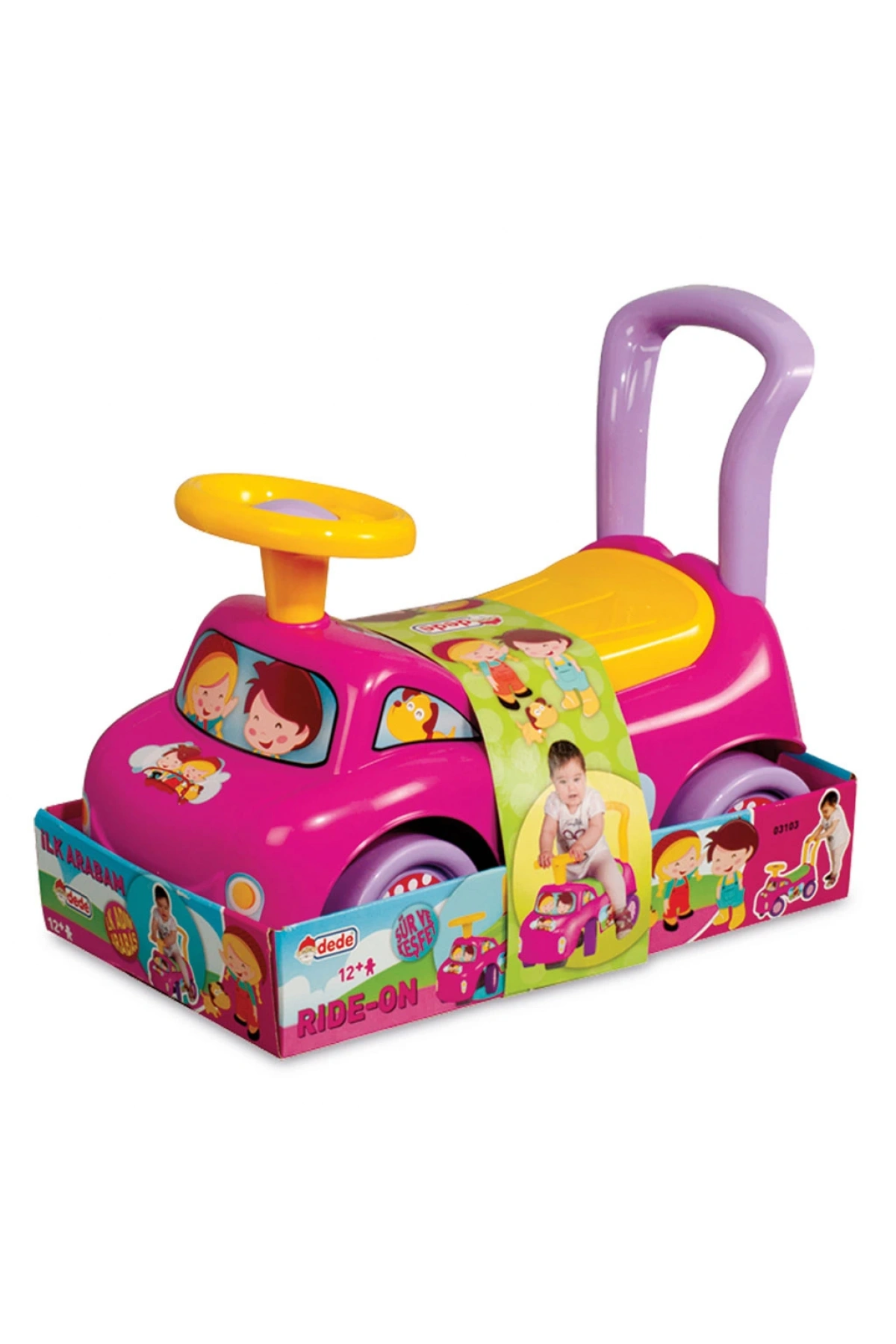 Pembe İlk Arabam - İlk Arabam - Binmeli Araba - Çocuk Arabası - İlk Adım Arabası
