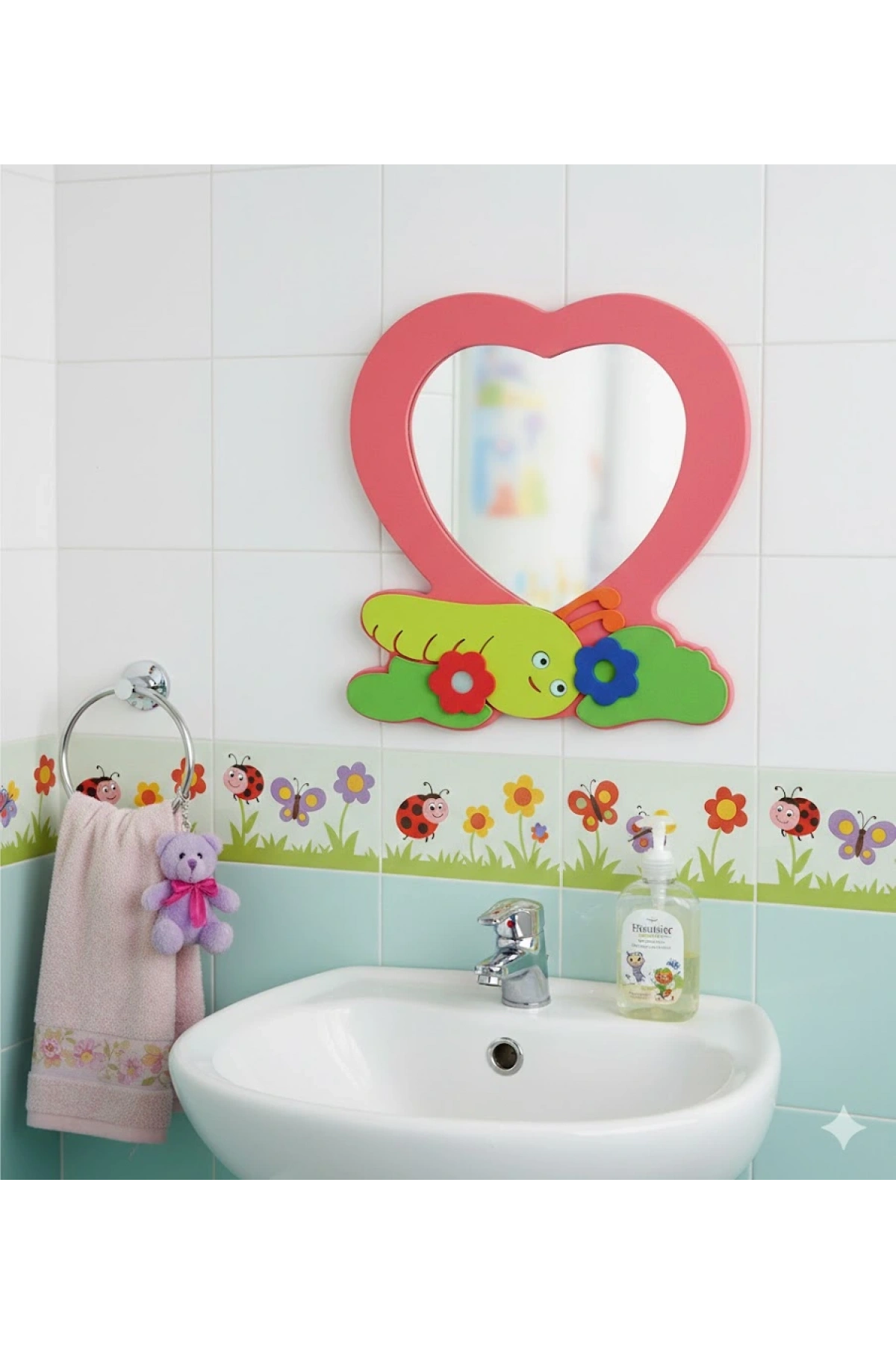 Kalpli Lavabo Aynası - Anaokulu Lavabo Aynası - Ahşap Ayna - Okul İçin Ayna
