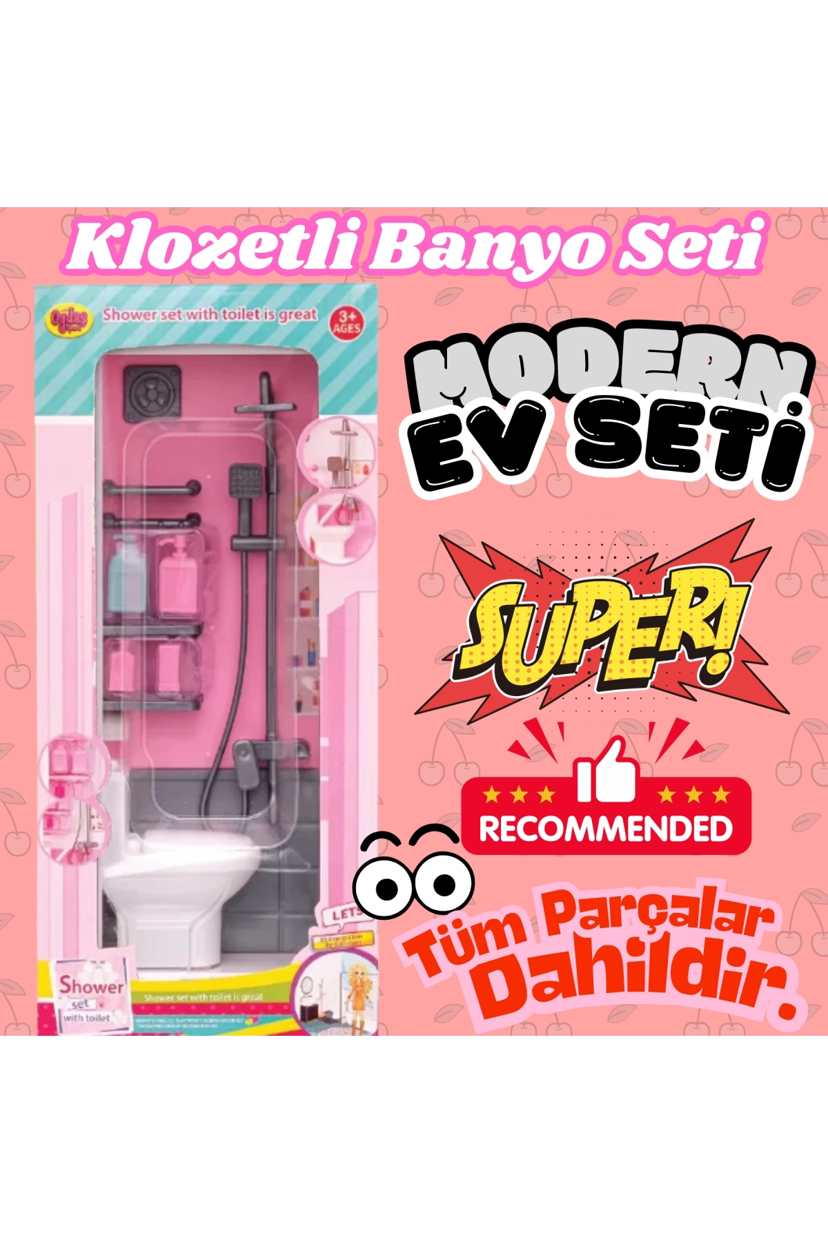Klozetli Banyo Seti - Modern Banyo Seti - Minyatür Ev Oyuncak Seti - Banyo Oyuncak Seti - Klozet, Şovben Oyuncak