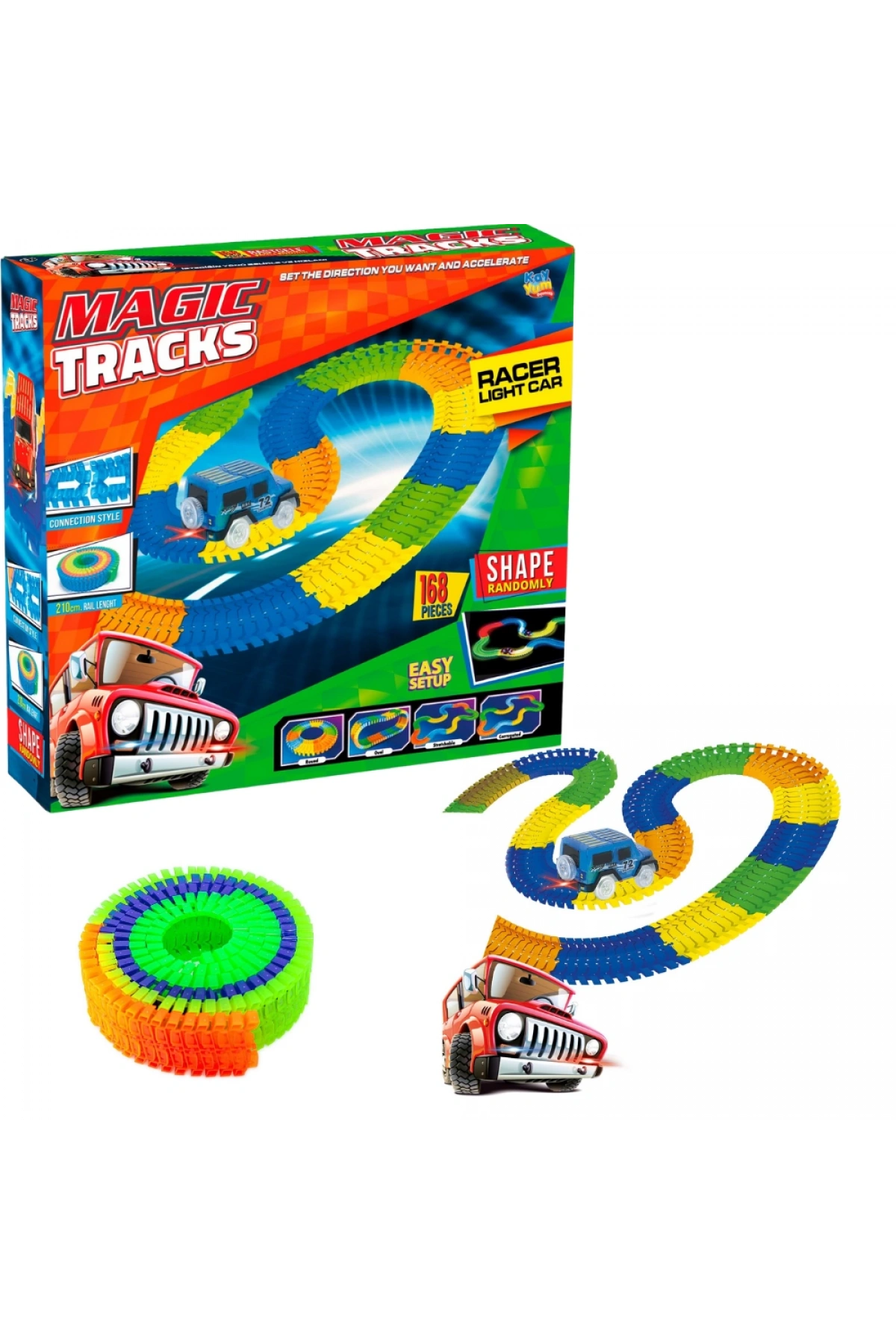 Magic Trucks 168 Parça Raylı Pist - Raylı Araç Oyuncak - Tren Oyuncak - Renkli Araç Yolu - Pist Set