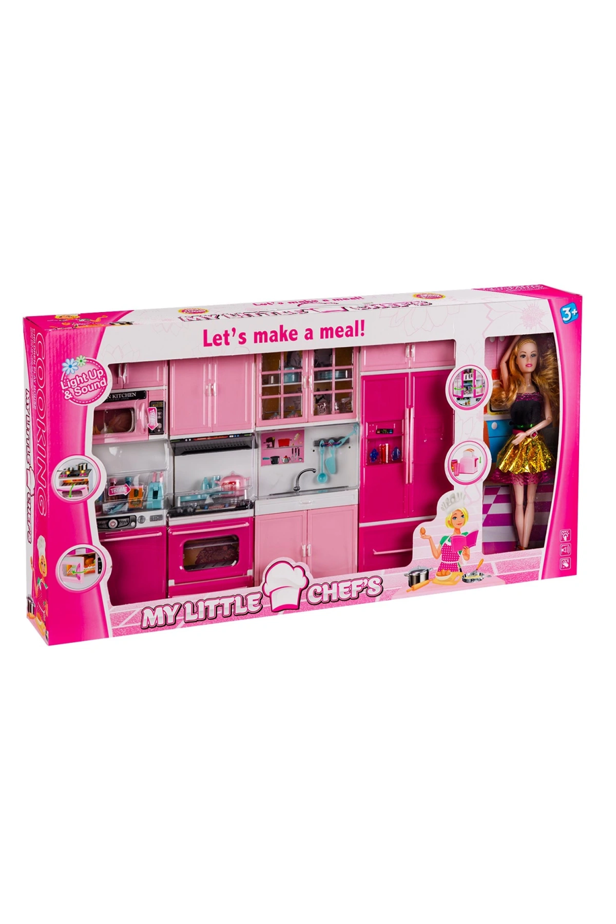 My Happy Kitchen Bebekli Dörtlü Mutfak Seti - Modern Mutfak Seti - Işıklı Sesli Mutfak Oyuncak - Fırın, Buzdolabı, Lavabo, Bulaşık