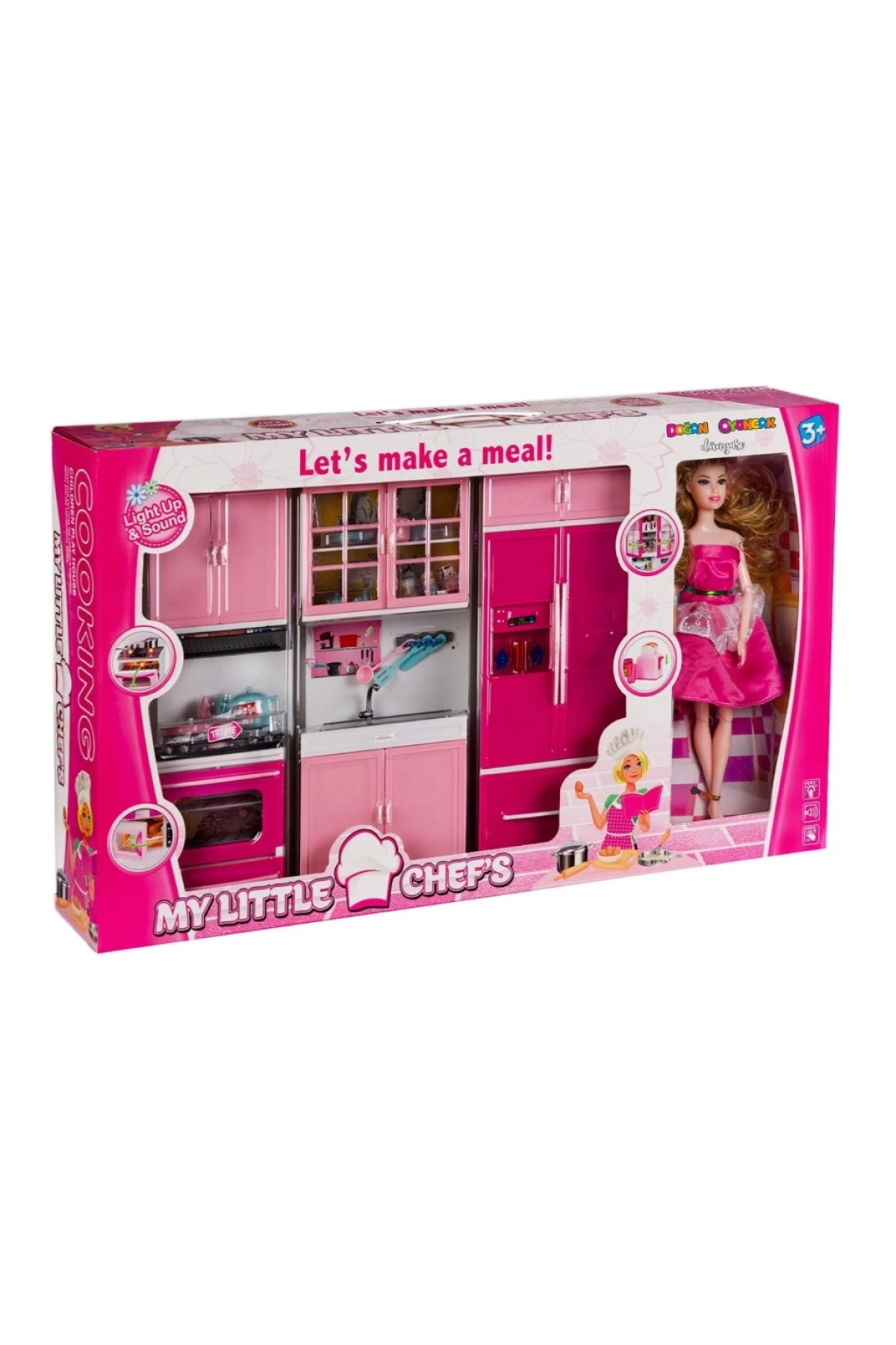 My Happy Kitchen Bebekli Üçlü Mutfak Seti - Modern Mutfak Seti - Işıklı Sesli Mutfak Oyuncak - Fırın, Buzdolabı, Lavabo