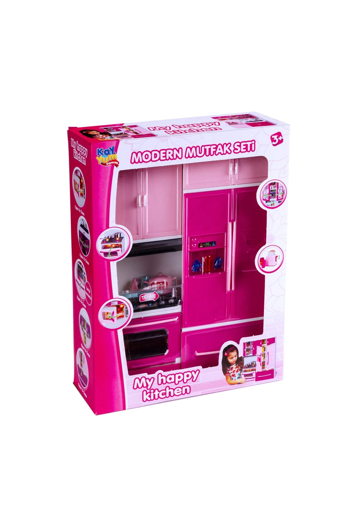 My Happy Kitchen İkili Mutfak Seti - Modern Mutfak Seti - Işıklı Sesli Mutfak Oyuncak - Buzdolabı, Fırın
