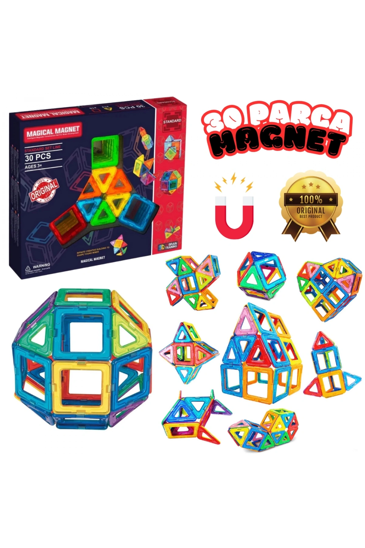Orijinal Magical Magnet 30 Parça Manyetik Lego - Magnetic Magical Magnet - Mıknatıslı Lego - Mıknatıs Lego