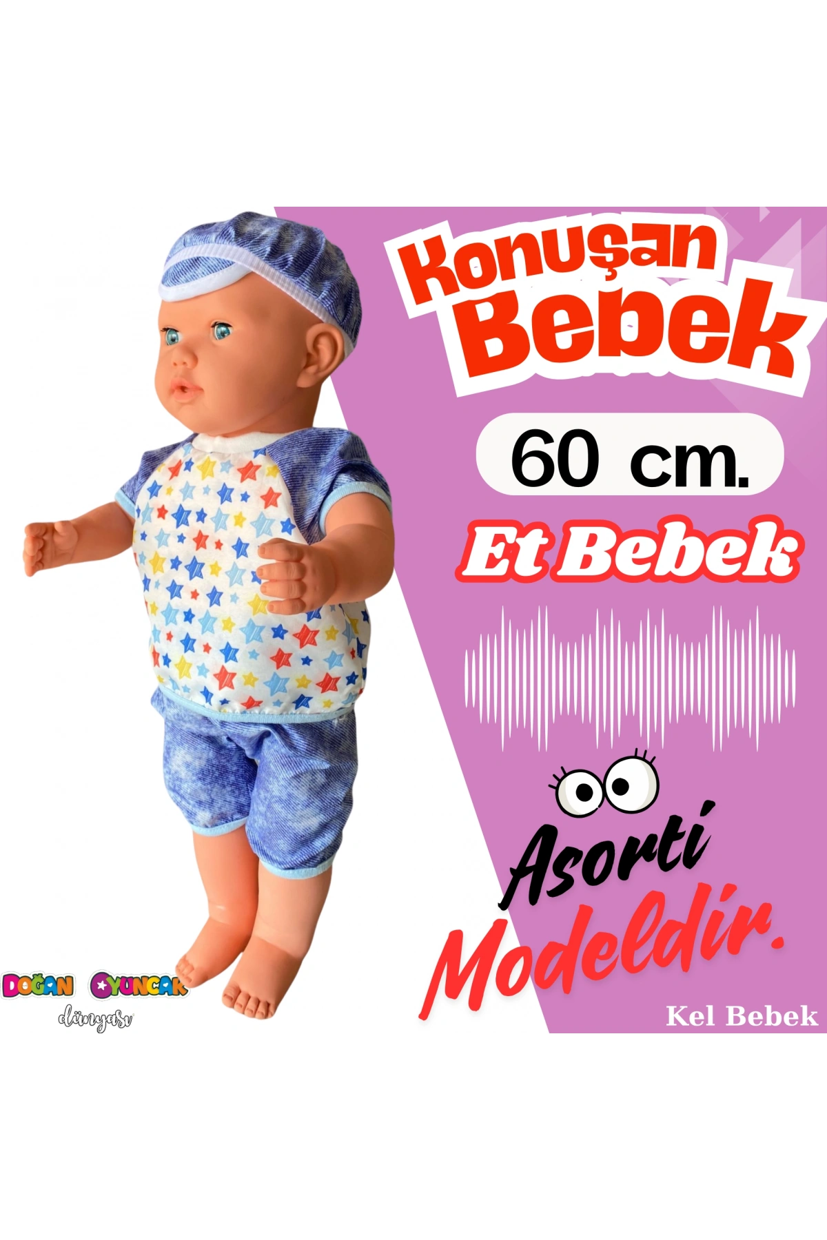 Oynar Gözlü Türkçe Konuşan Berke Kel Et Bebek 60 Cm. - Konuşabilen Bebek - Kel Büyük Bebek