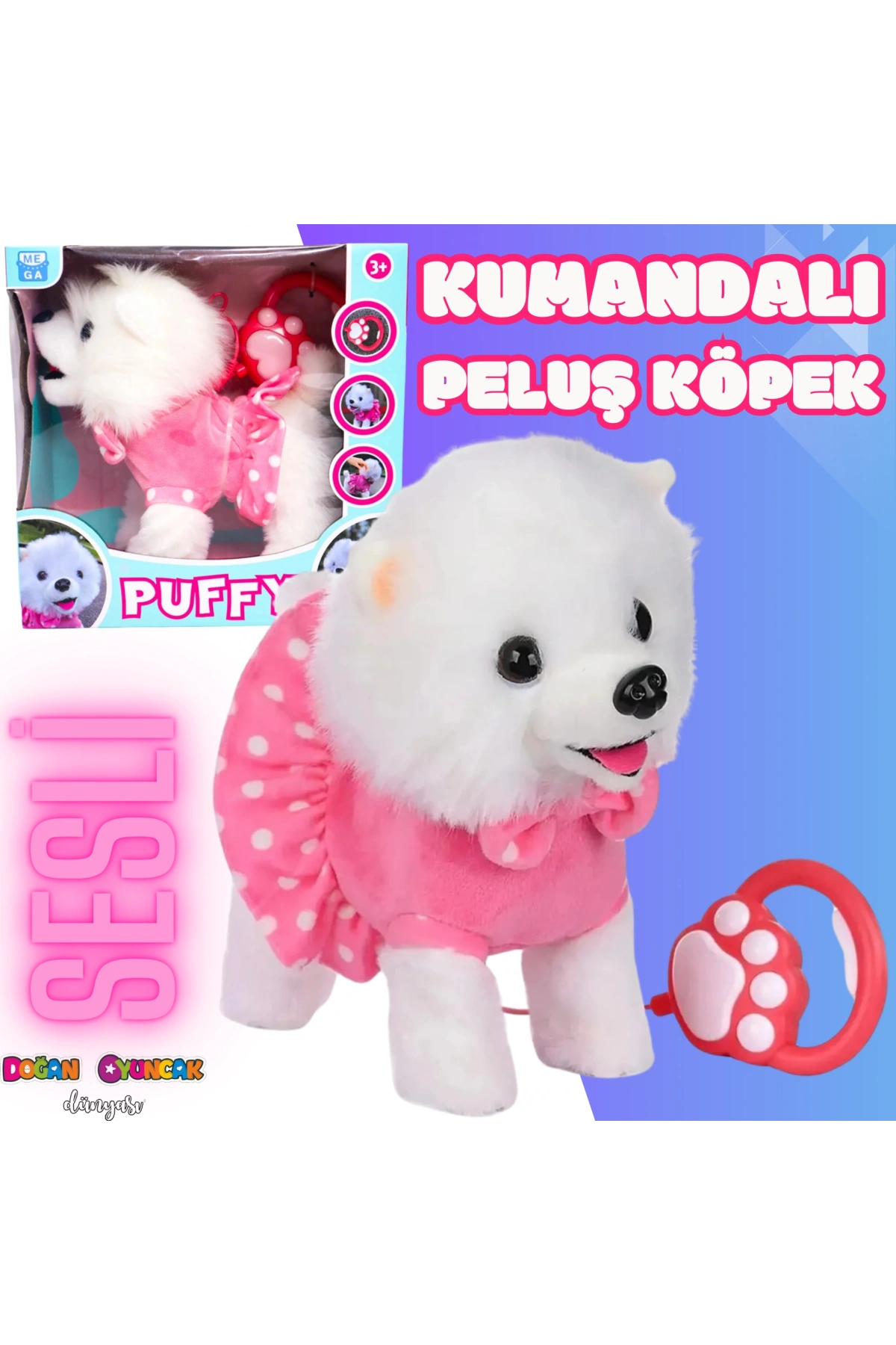 Pilli Sesli Yürüyen Sevimli Köpek Puffy - Kumandalı Peluş Köpek - Havlayan Sevimli Köpek - Hareket Eden Köpek