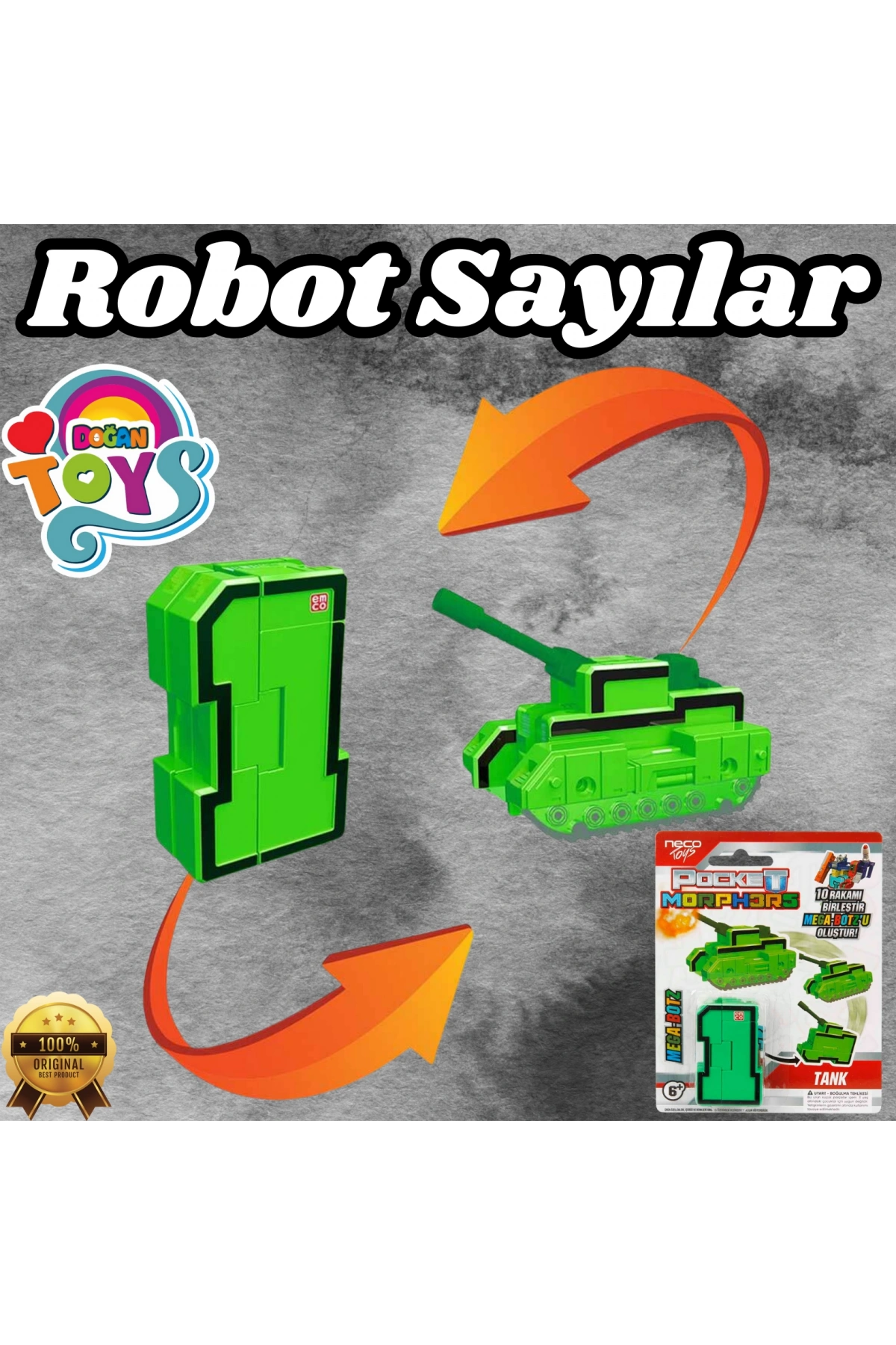 Pocket Morphers 1 Tank - Roboto Dönüşen Sayılar - 1 Numara Robot - Transformers - Robot Sayı