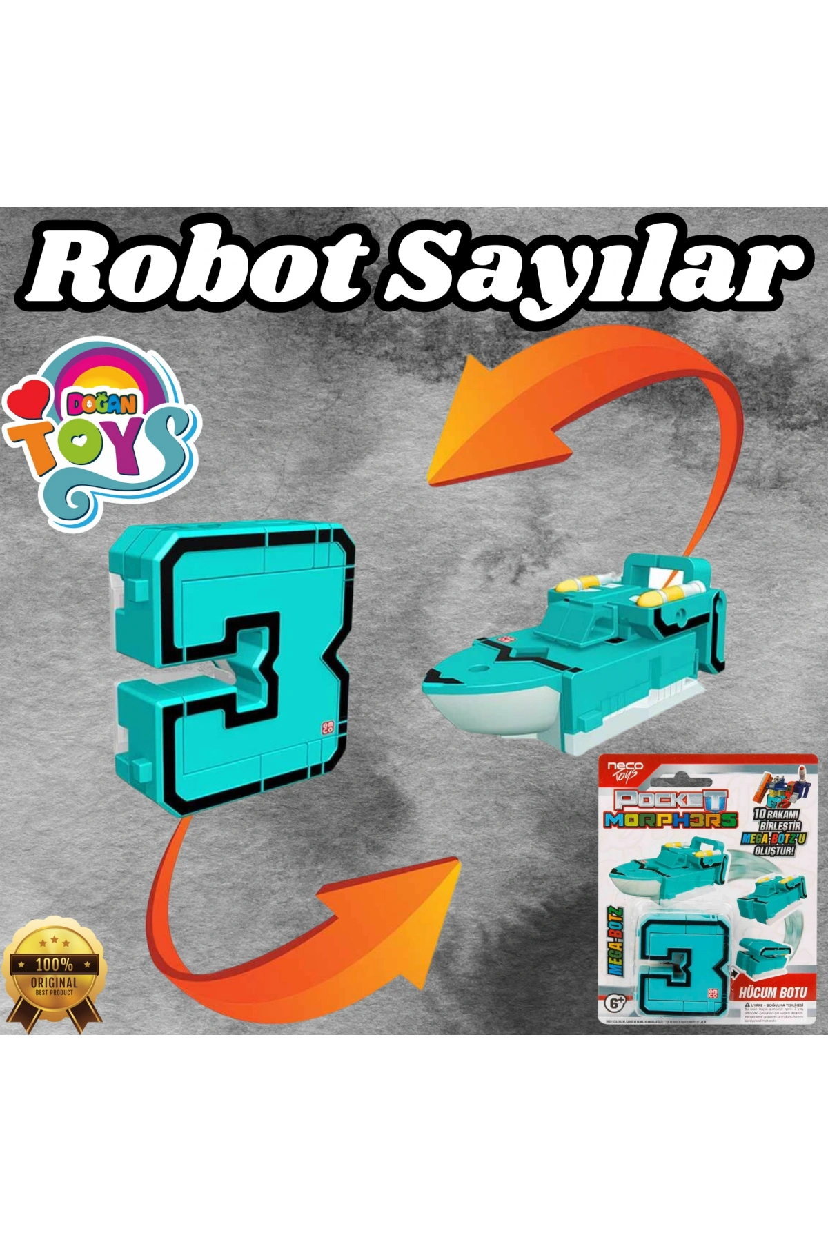 Pocket Morphers 3 Hücum Botu - Roboto Dönüşen Sayılar - 3 Numara Robot - Transformers - Robot Sayı