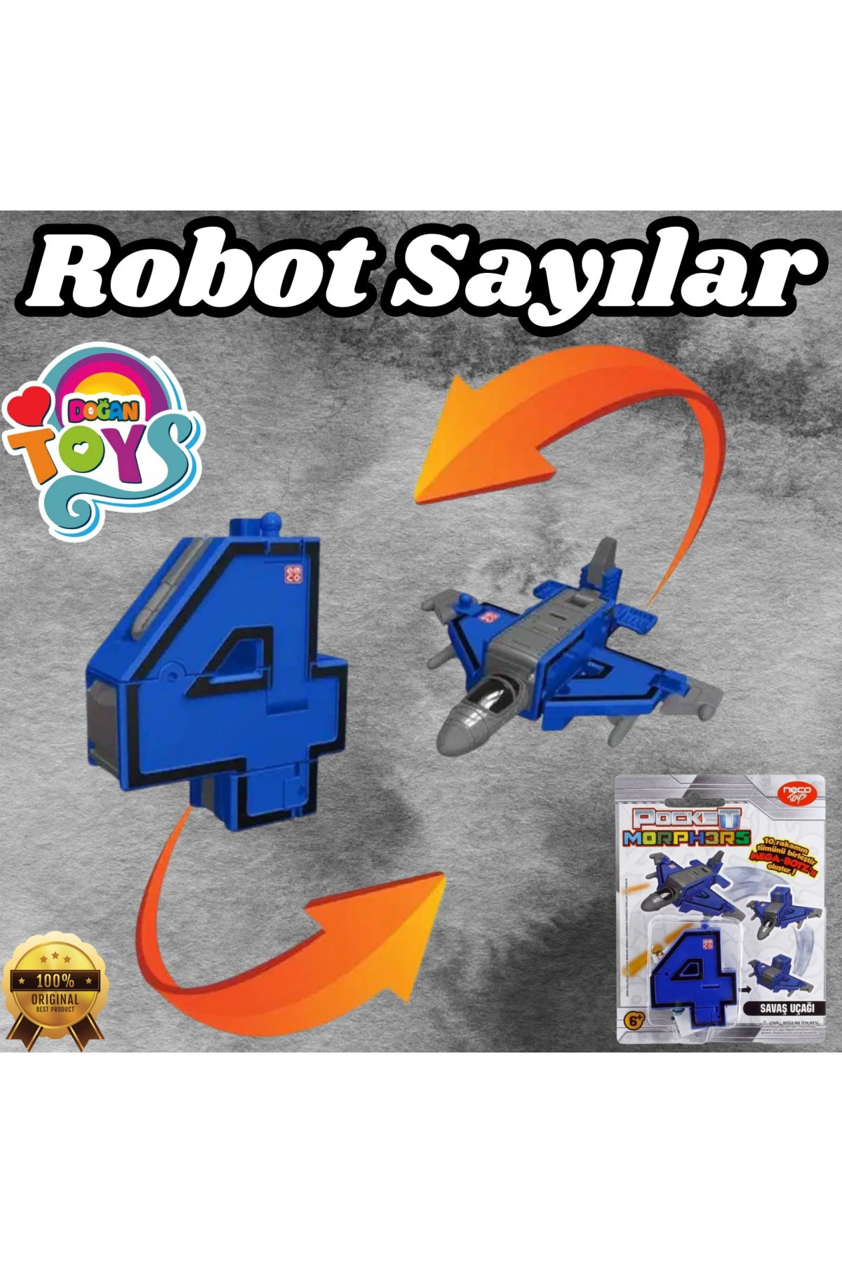Pocket Morphers 4 Savaş Uçağı - Roboto Dönüşen Sayılar - 4 Numara Robot - Transformers - Robot Sayı