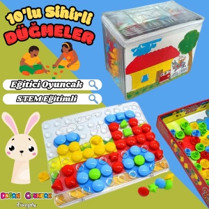 10lu Sihirli Düğmeler Oyunu - Oyuncak Sihir Düğmeler - Renkleri Yerine Yerleştirme Oyunu Resim Oyunu
