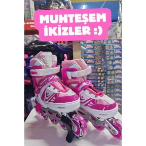 Slikon Tekerli Pembe Paten 31-34 Numara - Silikon Tekerli Paten Alıştırma Pateni - Silikon Tekerlekli