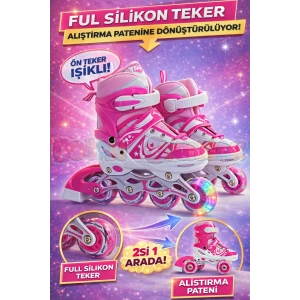 Slikon Tekerli Pembe Paten 39-42 Numara - Silikon Tekerli Paten Alıştırma Pateni - Silikon Tekerlekli