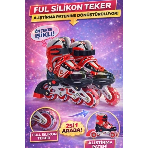 Slikon Tekerli Kırmızı Paten 39-42 Numara - Silikon Tekerli Paten Alıştırma Pateni - Silikon Tekerlekli