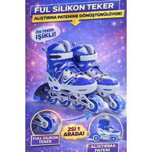 Slikon Tekerli Mavi Paten 39-42 Numara - Silikon Tekerli Paten Alıştırma Pateni - Silikon Tekerlekli