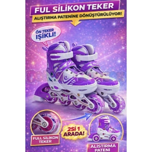 Slikon Tekerli Mor Paten 39-42 Numara - Silikon Tekerli Paten Alıştırma Pateni - Silikon Tekerlekli