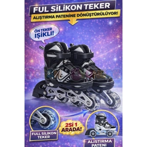 Slikon Tekerli Siyah Paten 39-42 Numara - Silikon Tekerli Paten Alıştırma Pateni - Silikon Tekerlekli