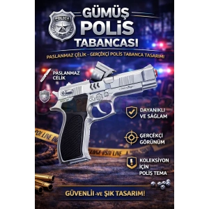 Mantar Patlatan Metal Çelik Polis Tabancası - Metal Polis Silahı Çelik Mantar Silahı