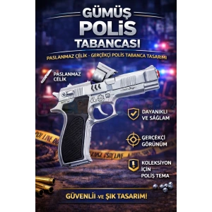 Mantar Patlatan Metal Çelik Polis Tabancası - Metal Polis Silahı Çelik Mantar Silahı