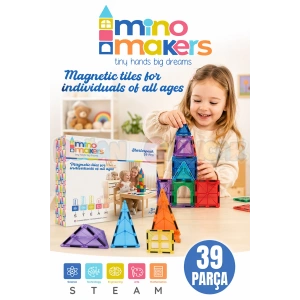 Manyetik Yapı Blokları 39 Parça - Çocuklar İçin 3 Boyutlu Renkli Mınatıslı Manyetik Blok