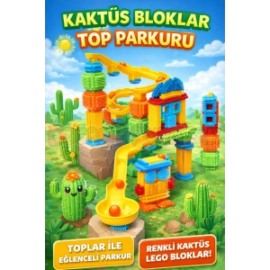 Kaktüs Bloklar Top Parkuru (100 Parça) - Kaktüs Oyuncak - Kaktüs Lego - Taraklı Lego Seti