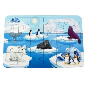 Ahşap Kutup Hayvanları Puzzle - Bebekleri İçin Puzzle - Ahşap Yapboz Oyuncak - Oyuncak Yap-boz - 24 Parça Puzzle