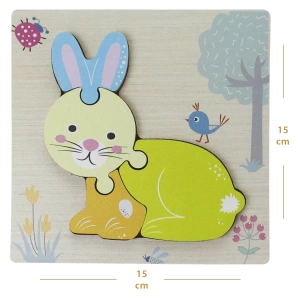 Ahşap Tavşan Puzzle - Bebekleri İçin Puzzle - Ahşap Yapboz Oyuncak - Oyuncak Yap-boz - 4 Parça Puzzle