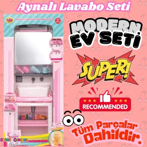 Aynalı Lavabo Banyo Seti - Modern Banyo Seti - Minyatür Ev Oyuncak Seti - Banyo Oyuncak Seti - Aynalı Lavabo Oyuncak