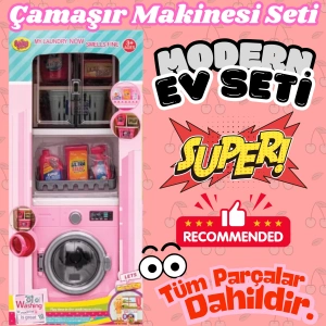 Çamaşır Makineli Banyo Seti - Modern Banyo Seti - Minyatür Ev Oyuncak Seti - Banyo Oyuncak Seti - Çamaşır Makinesi Oyuncak