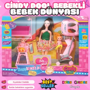 Cindy Doll Bebek Dünyası Seti - Oyuncak Pusetli Bebek - Barbie Pusetli Seti - Aksesuarlı Pusetlı Bebek Oyuncak