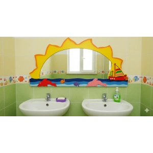 Deniz Manzaralı Lavabo Aynası - Anaokulu Lavabo Aynası - Ahşap Ayna - Okul İçin Ayna