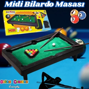Midi Pool Orta Bilardo Masası - Bilardo Maçı - Bilardo Oyuncak - 8 Ball Oyunu - Büyük Bilardo Seti - Bilardo Oyuncağı