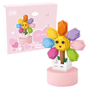 Mikro Blok Saksılı Ayçiçek Müzik Kutusu 1000 Parça - Lego Setleri - Loz Mini Lego - Çiçek Lego - Loz Lego - Mikro Bloklar