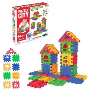 Puzzle City (64 Parça) - Lego Setleri - Ev Blokları - Şekilli Lego - Kare Bloklar