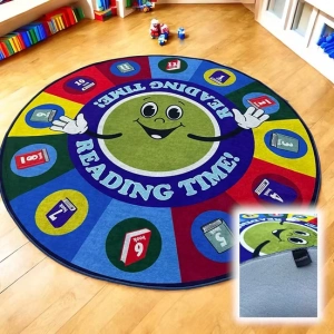 Reading Time Multi Dijital Eğitici Çocuk Halısı 200 cm. - Saat Anaokulu Halısı - Yuvarlak Kreş Halısı