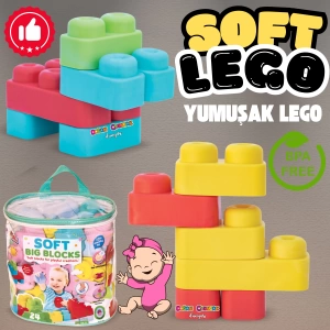 Yumuşak Soft Lego Seti 24 Parça Paketli - Büyük Yumuşak Bloklar - Büyük Soft Lego Oyuncakları - Yumuşak Lego - Soft Lego