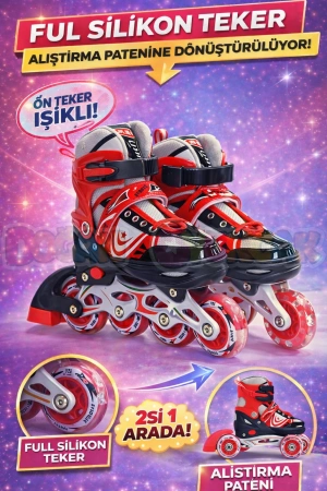 Slikon Tekerli Kırmızı Paten 39-42 Numara - Silikon Tekerli Paten Alıştırma Pateni - Silikon Tekerlekli