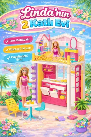 Lindanın Evi 2 Katlı - Ev Oyuncak - Lindanın Ev Seti - Barbie Ev Seti