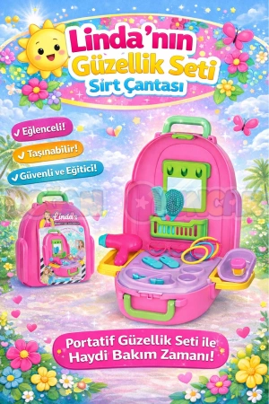Lindanın Güzellik Seti Sırt Çantası - Güzellik Setleri - Kuaför Oyuncak Seti - Makyaj Seti