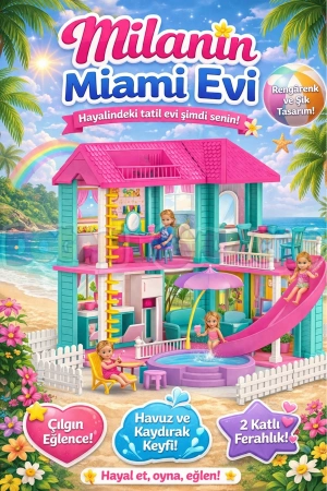 Milanın Miami Evi - Ev Oyuncak - Milanın Miami Ev Seti - Barbie Ev Seti - Rüya Evi - Oyun Evi