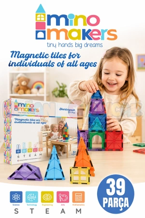 Manyetik Yapı Blokları 39 Parça - Çocuklar İçin 3 Boyutlu Renkli Mınatıslı Manyetik Blok