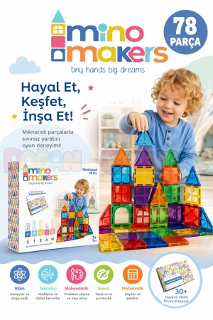 Manyetik Yapı Blokları 78 Parça - Çocuklar İçin 3 Boyutlu Renkli Mınatıslı Manyetik Blok