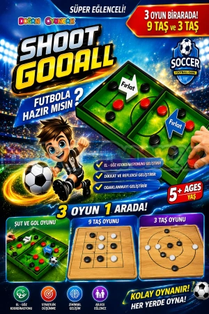 Ahşap Şut ve Gol Oyunu + 9 Taş ve 3 Taş Oyunu - Shoot Gool Oyunu - Fast Finger Oyunu