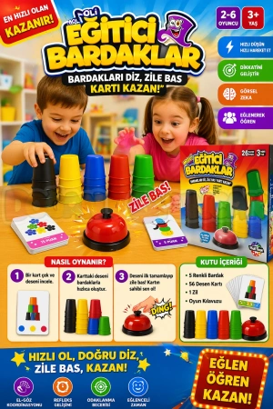 Eğitici Bardaklar Oyunu - Akıl ve Zeka Oyunu - Hızlı Bardaklar Oyunu - Moli Pratik Bardaklar Oyunu