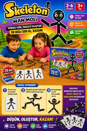 Çöp Adam Skeleton Man - Moli Kutu Oyunu Hafıza Dikkat Ve Beceri Oyunu Montessori Eğitici Oyuncak