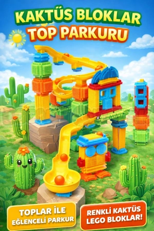 Kaktüs Bloklar Top Parkuru (100 Parça) - Kaktüs Oyuncak - Kaktüs Lego - Taraklı Lego Seti