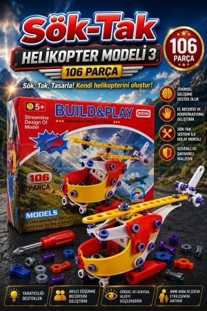 Hanye Sök-Tak Helikopter 3 Modeli - Oyuncak Söktak Helikopter Modeli - Lego Setleri