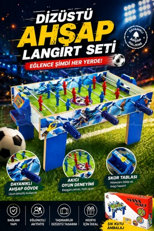 Dizüstü Ahşap Langırt Seti - Ahşap Oyuncak - Futbol Oyuncakları - Top Oyuncak Langırt Setleri - Langırt Oyuncakları - Ahşap Masa Oyunu