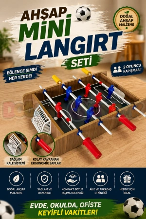 Ahşap Mini Langırt Seti - Ahşap Oyuncak - Futbol Oyuncakları - Top Oyuncak Langırt Setleri - Langırt Oyuncakları - Ahşap Masa Oyunu