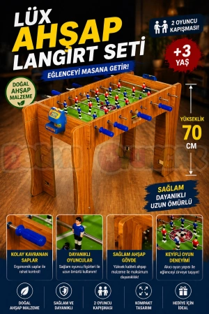 Lüx Ahşap Langırt Seti - Ahşap Oyuncak - Futbol Oyuncakları - Top Oyuncak Langırt Setleri - Langırt Oyuncakları - Ahşap Masa Oyunu