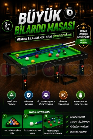 Büyük Bilardo Masası - Bilardo Maçı - Bilardo Oyuncak - 8 Ball Oyunu - Büyük Bilardo Seti - Bilardo Oyuncağı